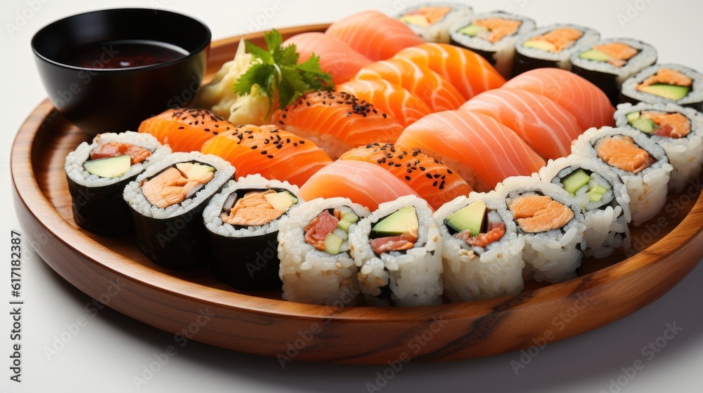Japanese sushi and rolls. Generative AI Japanese sushi and rolls. Generative AI