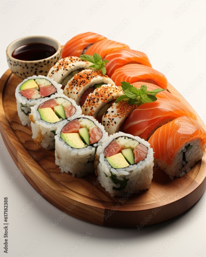 Japanese sushi and rolls. Generative AI Japanese sushi and rolls. Generative AI