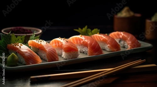 Japanese sushi and rolls. Generative AI