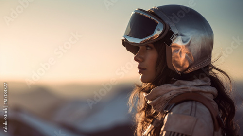 Young woman in the mountains at ski resort created with generative AI technology © Neuroshock