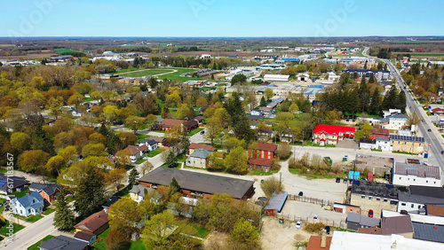Aerial view of Mount Forest, Ontario, Canada on a spring day
