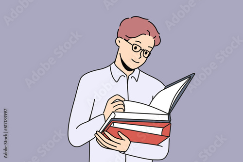 Business man with folders for documents works as lawyer in large corporation. Guy office worker with papers makes career as business auditor checking accounting statements of employer company