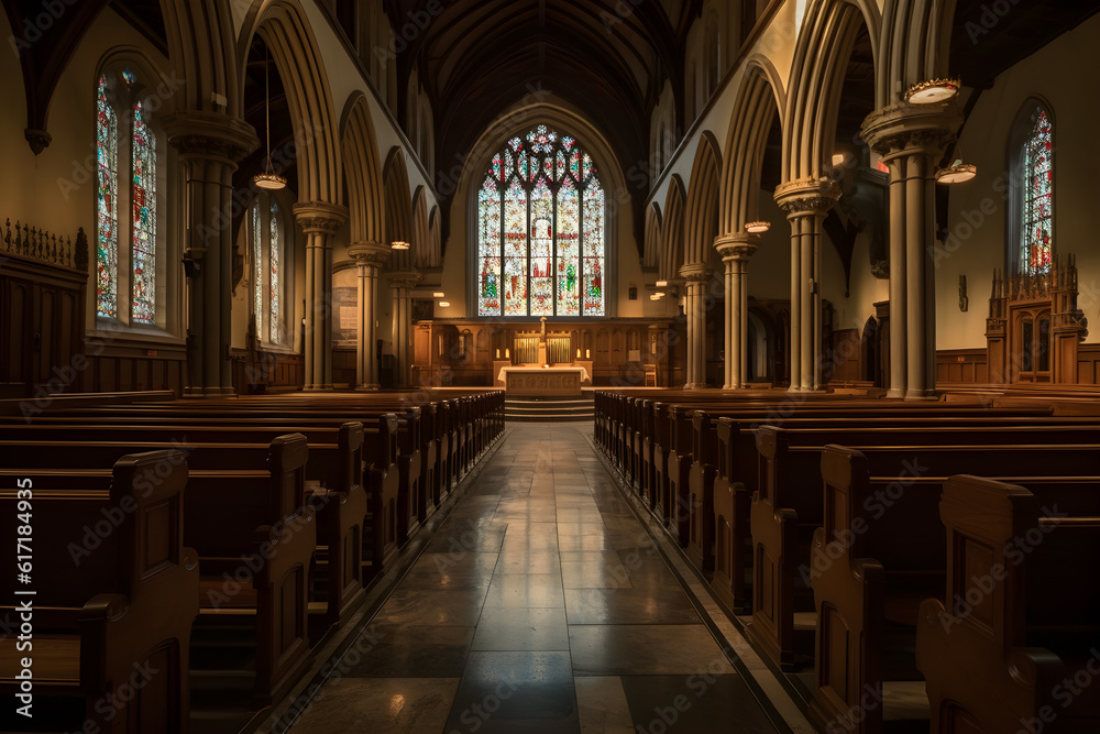 Obraz premium classic church interior front view ,generative ai