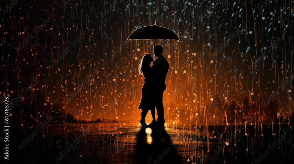 Obraz premium Couple in Love formed of rain drops in the night - beautiful wallpaper