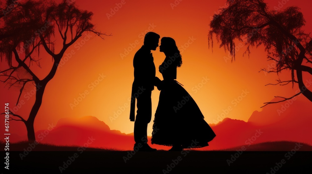 Couple in Love as silhouette illustration - beautiful wallpaper
