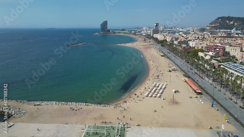 Aerial view of Ciutat Vella district with Barceloneta beach Spain photo
