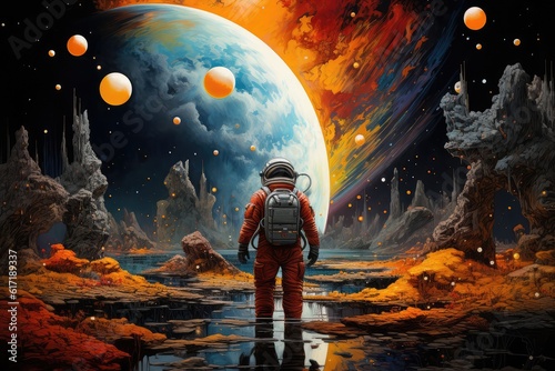 Universe in front of an astronaut