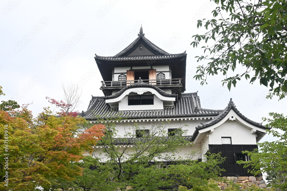 Japan sightseeing trip, castle tour. 'Inuyama Castle' Inuyama City, Aichi Prefecture. Inuyama Castle overlooking the Kiso River is said to be the oldest existing wooden castle tower in Japan. Japan sightseeing trip, castle tour. 'Inuyama Castle' Inuyama City, Aichi Prefecture. Inuyama Castle overlooking the Kiso River is said to be the oldest existing wooden castle tower in Japan.