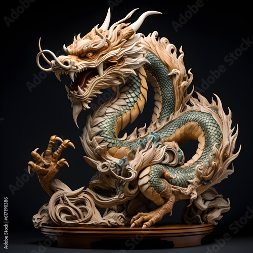 Wallpaper Mural Traditional-style Japanese Dragon Carved from wood, the photo depicts traditional Japanese wood statue carving. Torontodigital.ca