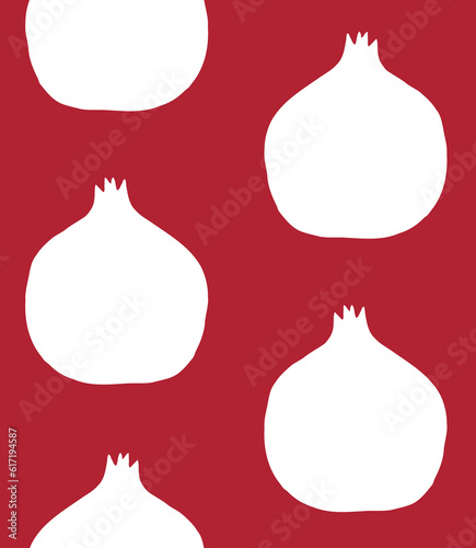 Vector seamless pattern of hand drawn pomegranate silhouette isolated on red background