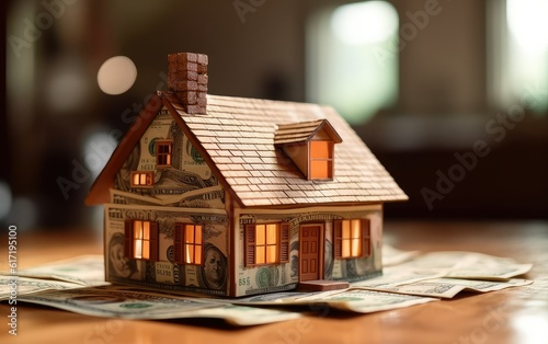 Miniature house, golden hour, real estate business