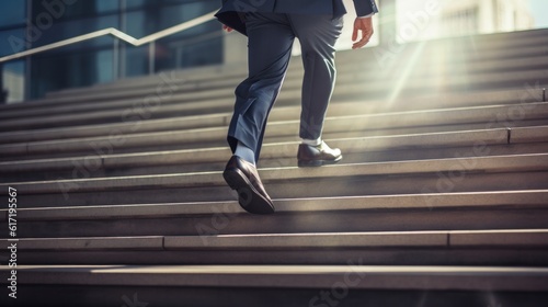 Businessman is running on the stairs. Successful career ladder concept 