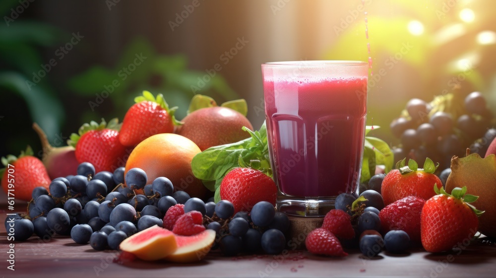 Healthy fruit smoothy juice with fresh fruits on the table Healthy fruit smoothy juice with fresh fruits on the table