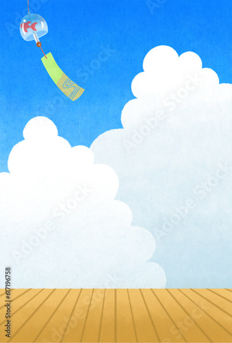 青空と縁側と風鈴（Blue sky, veranda and wind chimes）
