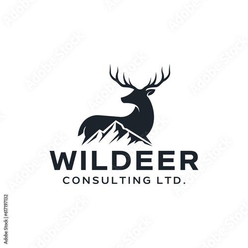 Strong logo combination of deer and mountain. It is suitable for use as a consulting logo.