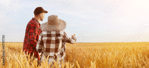 Canvastavla Farmers in wheat field on sunny day