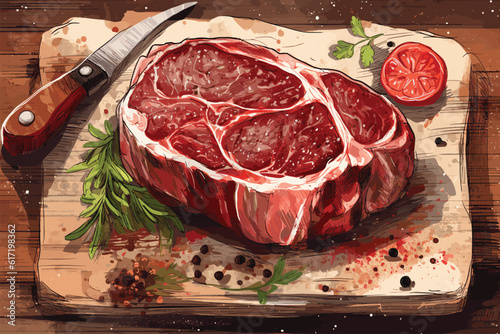 raw meat on a wooden board