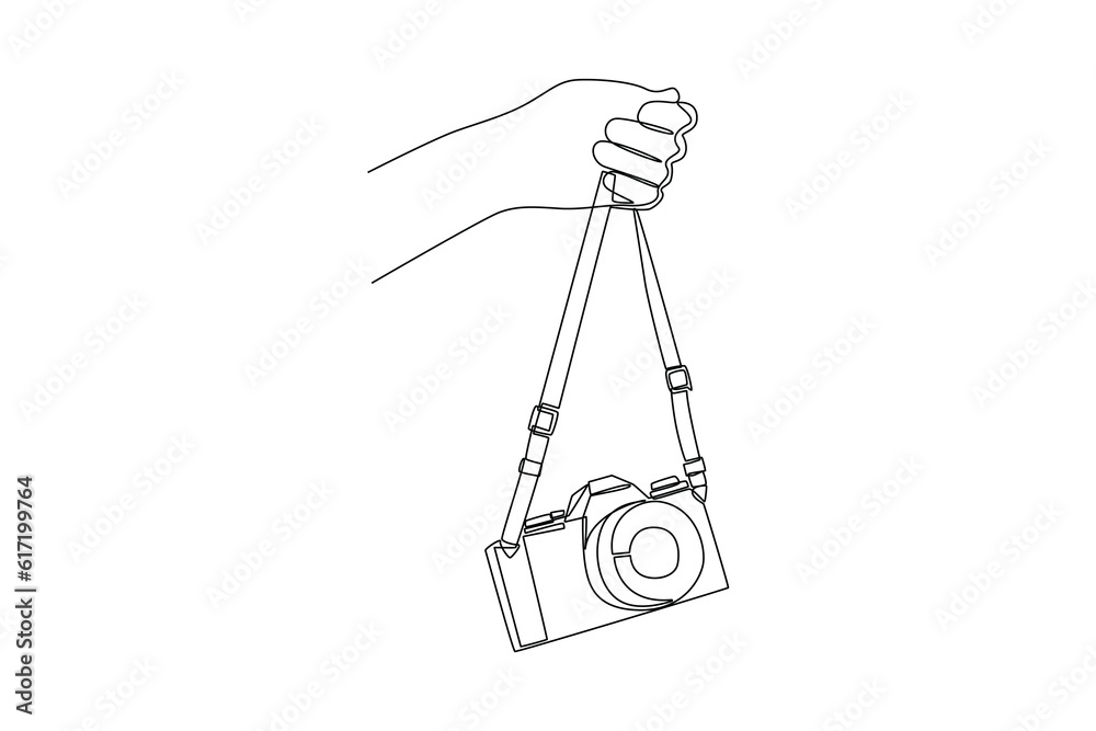 Single one line drawing  Photographer with camera. World photography day concept. Continuous line draw design graphic vector illustration.