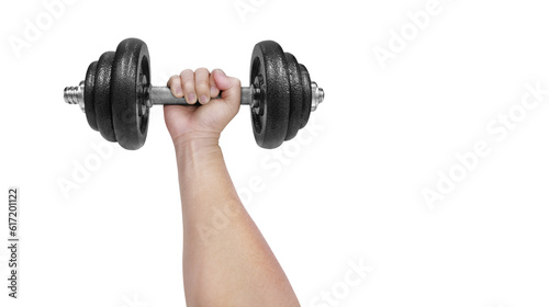 Hand lifting iron dumbbell PNG transparent