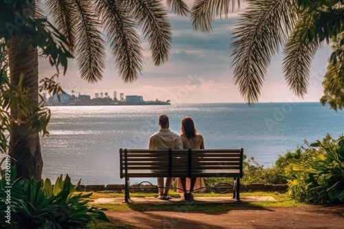 Couple Romantic With Palm Trees With Copyspace Generative AI