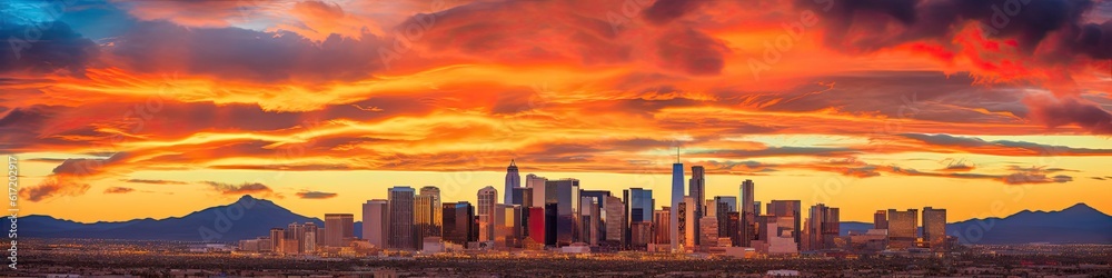 Banner Cityscape Vacation Sunset Background Generative AI