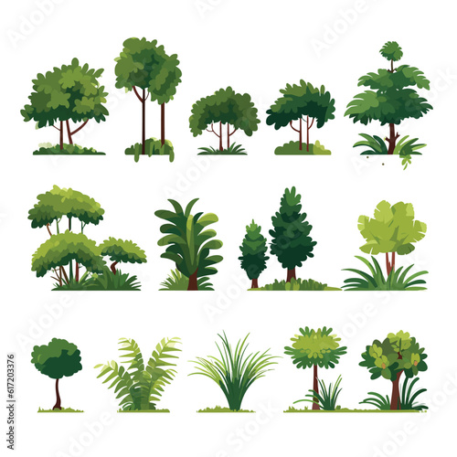 forest set vector flat minimalistic isolated illustration