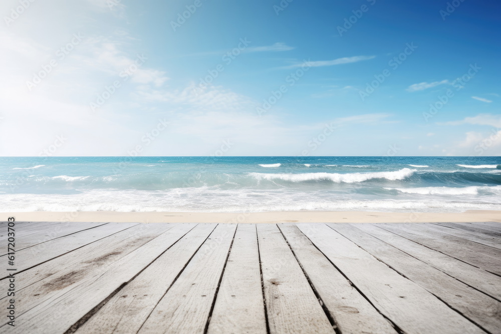 Fototapeta premium wooden board with sea background