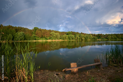 rainbow over the river in Chernihiv, Ukraine