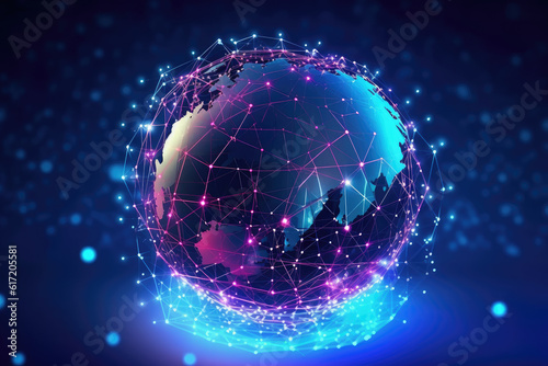 night earth globla internet connection of metaverse network digital communication 3d background photo