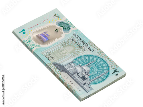 Egyptian Money,  Pile of Paper Banknotes, Plastic New Twenty Egyptian Pound, Arabic Side