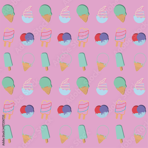 Colored seamless pattern background with ice cream icons Vector