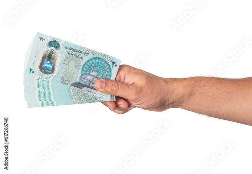 Egyptian Money, Man Paying, Paper Banknotes, Plastic New Twenty Egyptian Pound, Arabic Side