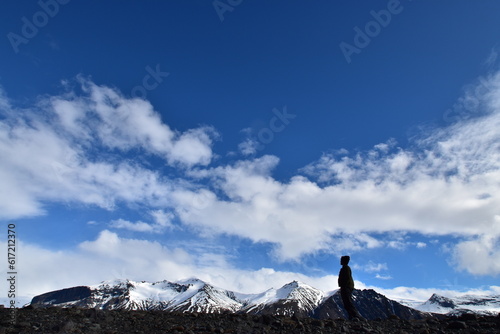 Blue Sky Backgrounds : Human looking up at vast blue sky in Iceland © なにがしあれこれ