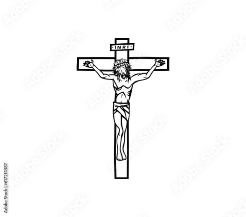 Cross with Corpus Sketch Drawing, art vector design