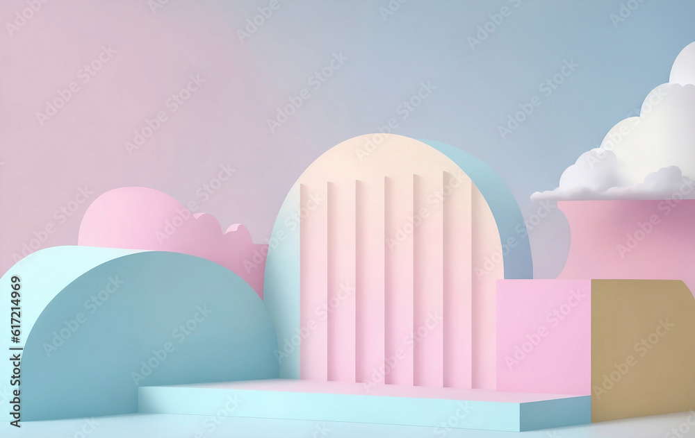 Stand podium wall pastel color background, Generative AI Illustration