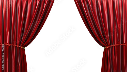Realistic red velvet open curtains isolated on transparent background