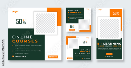 E-learning Courses Social Media Post for Online Marketing Promotion Banner, Story and Web Internet Ads Flyer