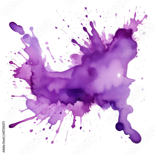 Purple Colored Ink Splatter on Transparent background.