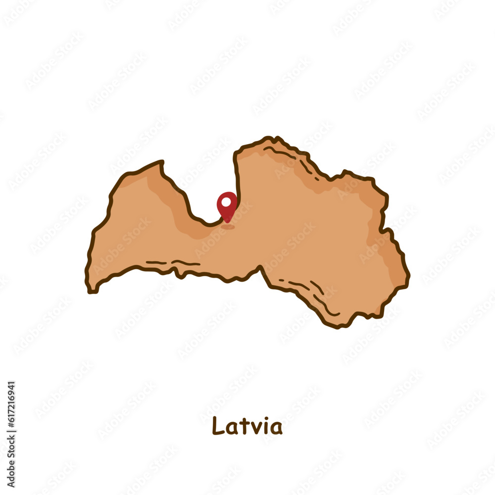 Hand Drawn Map of Latvia with Brown Color. Modern Simple Line Cartoon Design. Good Used for Infographics and Presentations - EPS 10 Vector Hand Drawn Map of Latvia with Brown Color. Modern Simple Line Cartoon Design. Good Used for Infographics and Presentations - EPS 10 Vector