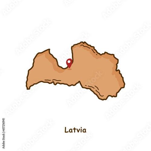Hand Drawn Map of Latvia with Brown Color. Modern Simple Line Cartoon Design. Good Used for Infographics and Presentations - EPS 10 Vector