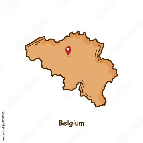 Hand Drawn Map of Belgium in Brown Color. Modern Simple Line Cartoon Design. Good Used for Infographics and Presentations - EPS 10 Vector