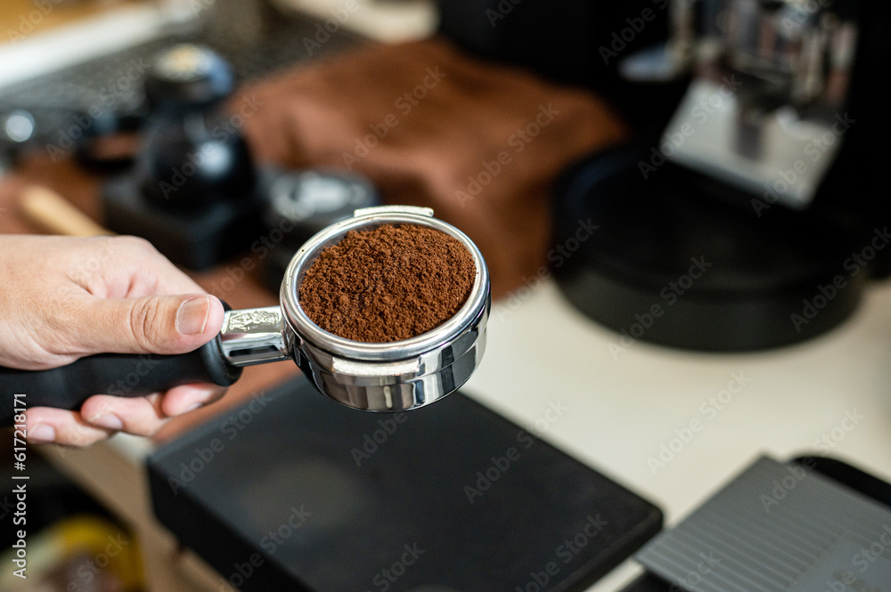 © pariwatpannium - Barista making coffee in the coffee shop. Selective focus. © pariwatpannium - Barista making coffee in the coffee shop. Selective focus.