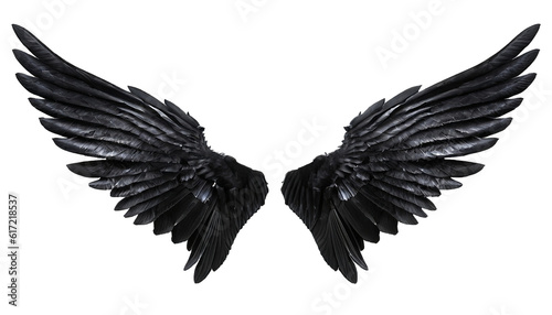 Pair of black realistic wings on transparent background © Uuganbayar