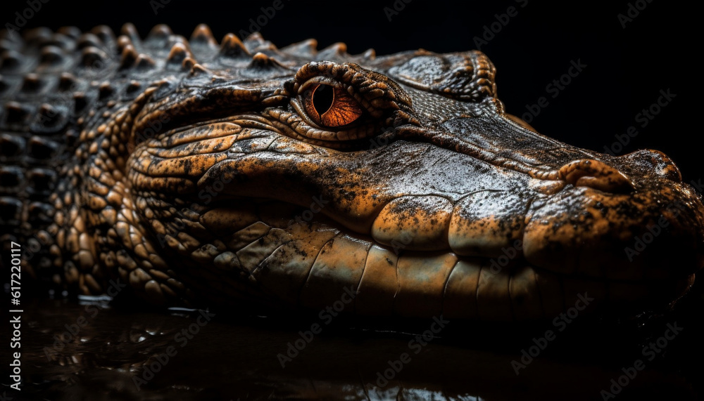 Obraz premium Furious alligator dangerous aggression in tropical Africa wet swamp generated by AI