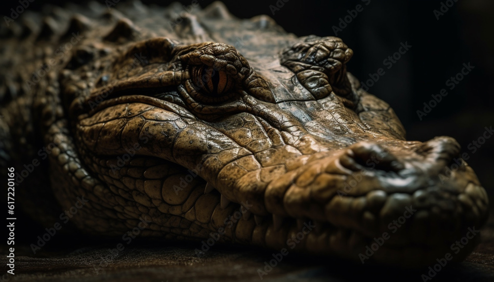 Obraz premium Animal skin, reptile scale, crocodile teeth, dangerous wildlife portrait generated by AI