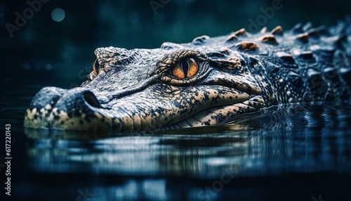 Large crocodile in the swamp, aggressive with sharp teeth underwater generated by AI