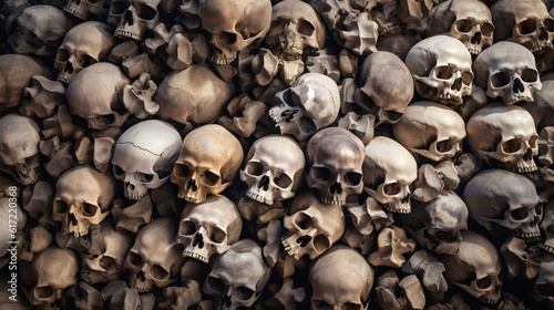 Pile of human skulls and bones photo