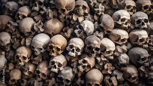 Pile of human skulls and bones