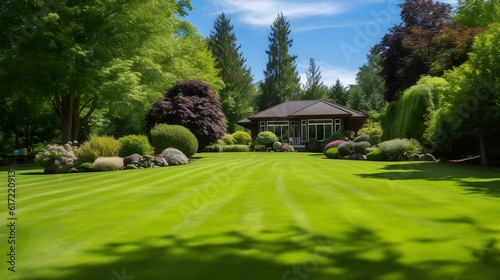 A house situated on a private plot with a well-maintained lawn