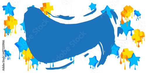 Blue Graffiti speech bubble on colorful background. Abstract modern street art decoration backdrop performed in urban painting style.
